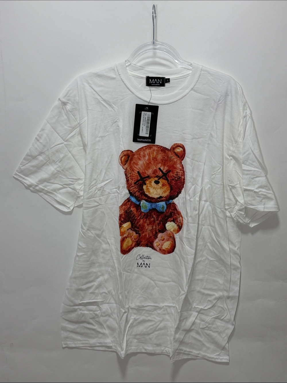 Boohoo White Tee with Brown & Orange Teddy Graphic